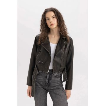 Jacheta biker crop de piele ecologica