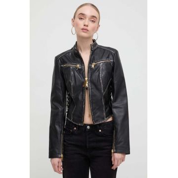 Versace Jeans Couture geaca de piele femei, culoarea negru, de tranzitie