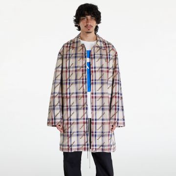 Jacheta A BATHING APE Logo Check Pattern Long Coat Beige