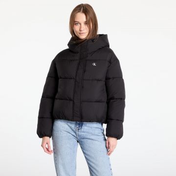 Jacheta Calvin Klein Jeans Logo Short Hooded Puffer Jacket Black