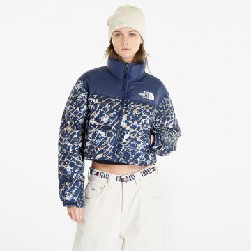 Jacheta The North Face Nuptse Short Jacket Dusty Periwinkle Water Distortion Small Print/ Summit Navy