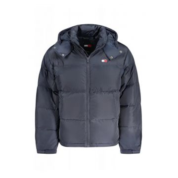 Geaca bomber barbati - cu 2 buzunare exterioare - cu gluga - logo - Bleumarin