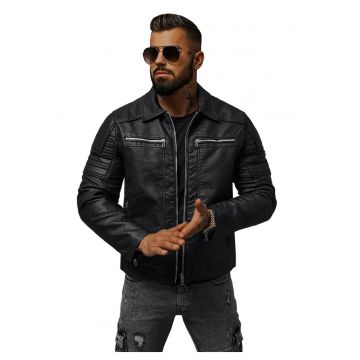 Geaca de piele barbati neagra JS/11Z8013Z