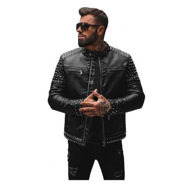 Geaca de piele barbati neagra JS/11Z8007