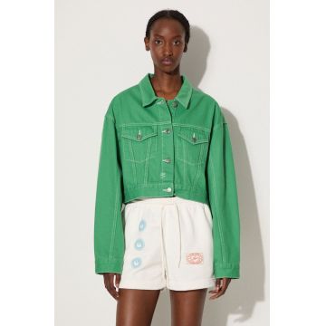 KSUBI geacă din denim Cropped femei, culoarea verde, de tranziție, oversize WPS23JK004-green