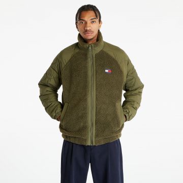 Jacheta Tommy Jeans Mix Media Sherpa Jacket Drab Olive Green