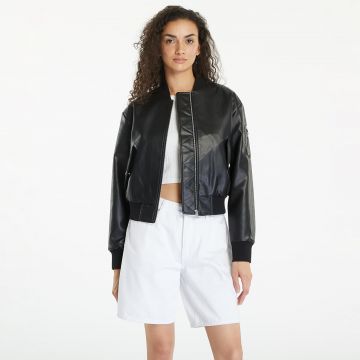 Jacheta Calvin Klein Jeans Faux Leather Bomber Jacket Black