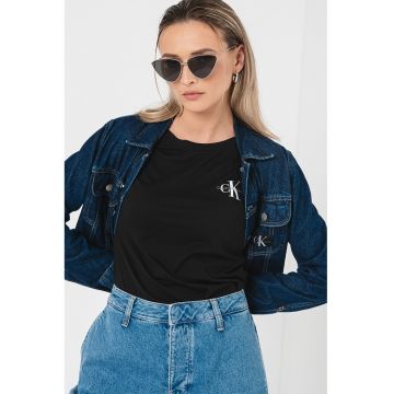 Jacheta crop de denim cu maneci lungi