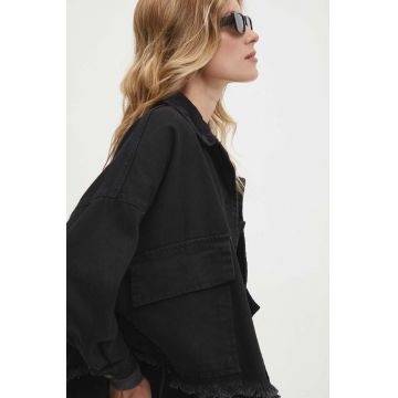 Answear Lab geacă din denim femei, culoarea negru, de tranziție