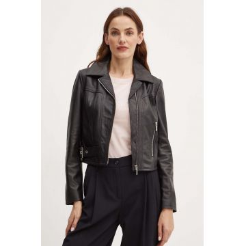 Armani Exchange geaca de piele femei, culoarea negru, de tranzitie, 6DYB50 YLP3Z