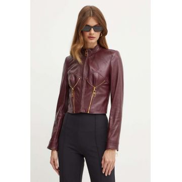 Elisabetta Franchi geaca de piele femei, culoarea bordo, de tranzitie, GD43Z46E2