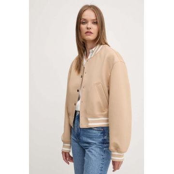 HUGO geaca bomber femei, culoarea bej, de tranzitie, oversize, 50518978