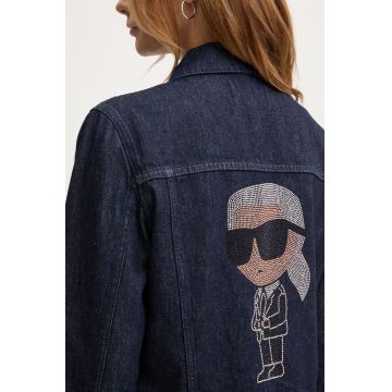 Karl Lagerfeld geacă din denim femei, culoarea bleumarin, de tranziție, 236W1408