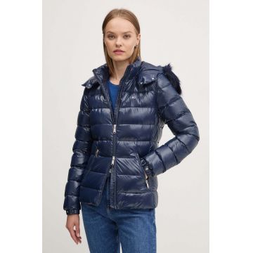 Tommy Jeans geaca de puf femei, culoarea albastru marin, de iarna, DW0DW19926