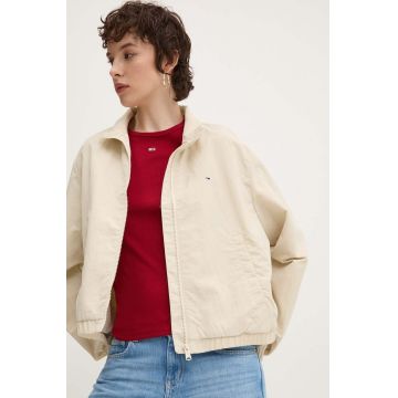 Tommy Jeans geaca femei, culoarea bej, de tranzitie