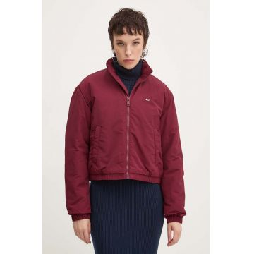 Tommy Jeans geaca femei, culoarea bordo, de tranzitie, oversize, DW0DW19688