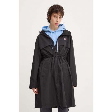 Tommy Jeans geaca femei, culoarea negru, de tranzitie, DW0DW18305