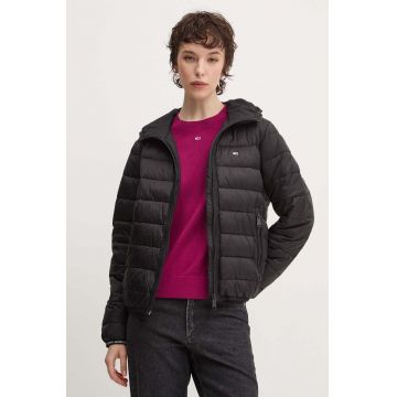 Tommy Jeans geaca femei, culoarea negru, de tranzitie, DW0DW18308