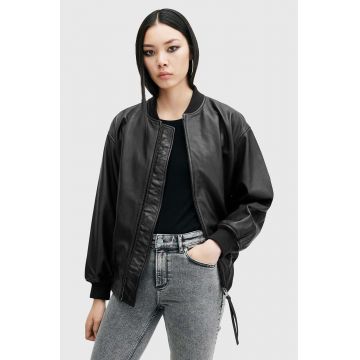 AllSaints geaca bomber de piele BELLE femei, culoarea negru, de tranzitie, W008LB