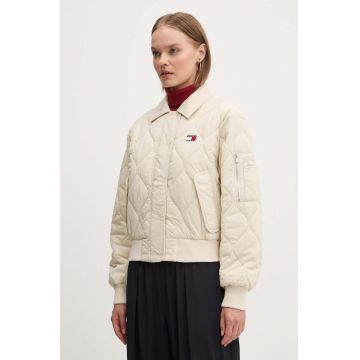 Tommy Jeans geaca femei, culoarea bej, de iarna, oversize, DW0DW18839