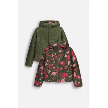 Coccodrillo geacă reversibilă pentru copii culoarea verde, OUTERWEAR GIRL KIDS