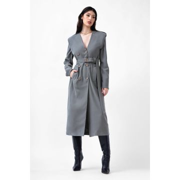 Grey Midi Trench Dress