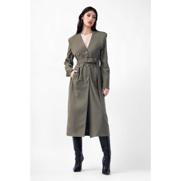 Khaki Midi Trench Dress