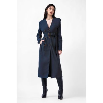 Navy Midi Trench Dress