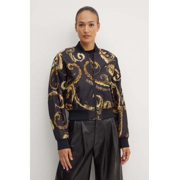 Versace Jeans Couture geaca bomber femei, culoarea negru, de tranzitie, oversize, 77HAS408 CQD64